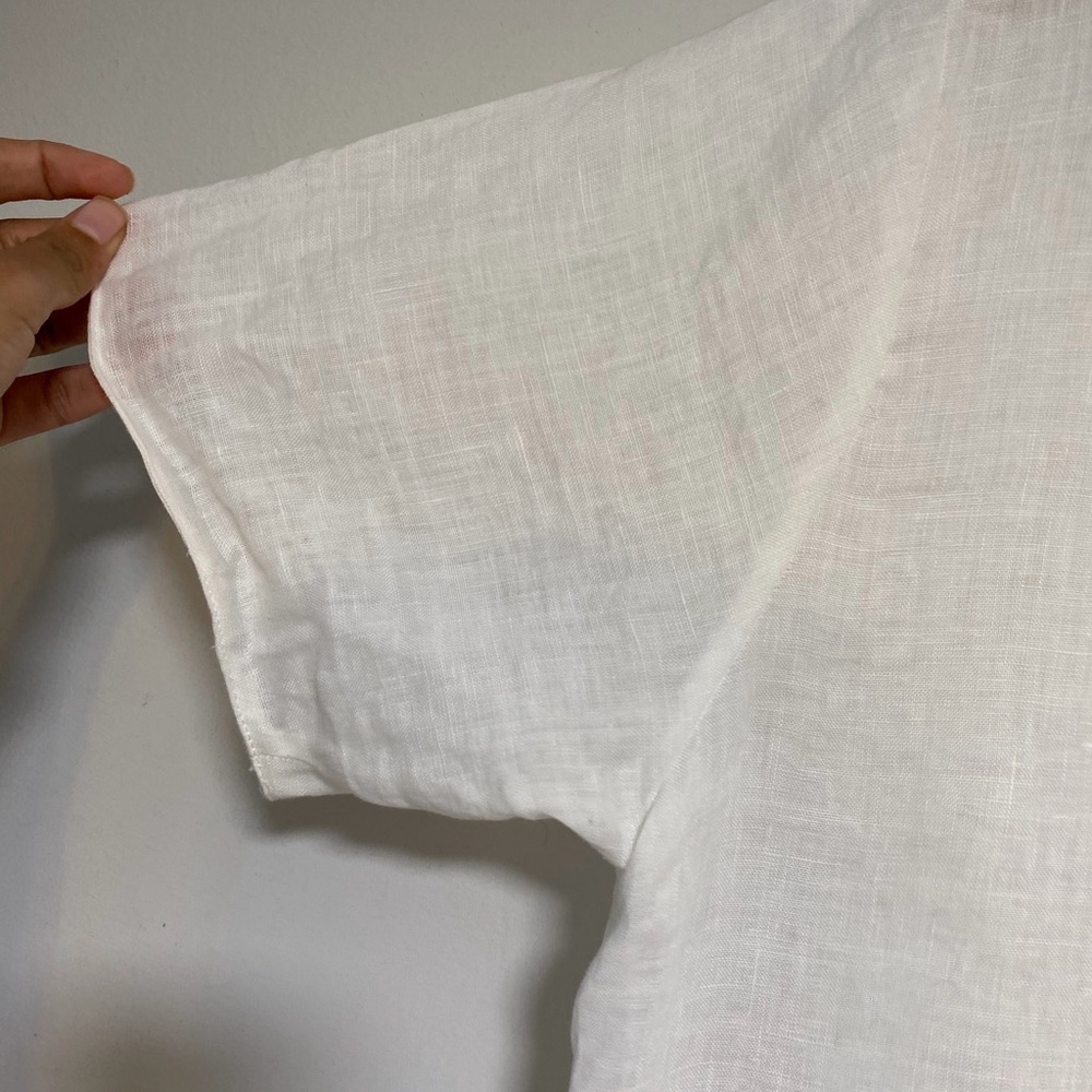 ZARA Linen Tie Front Blouse White Short Sleeve Top XS - Picture 4 of 11